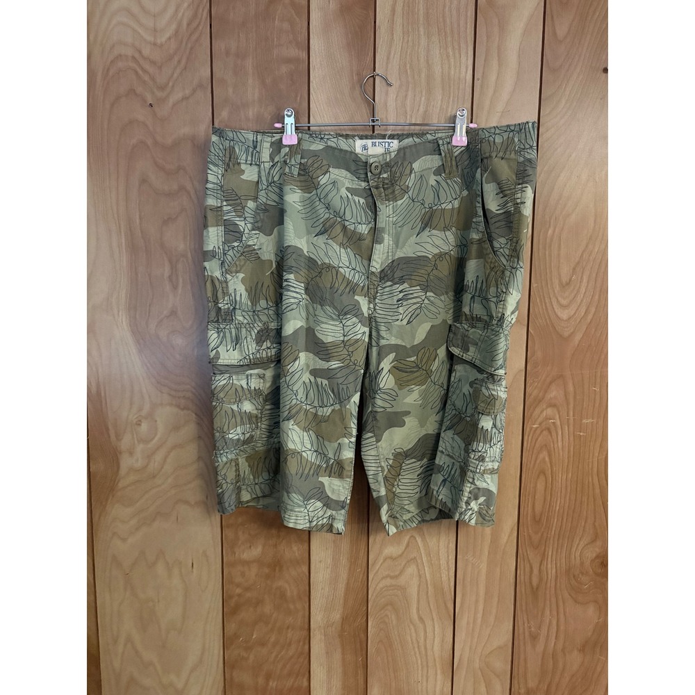 Rustic Blue Mens Camo Tropical Leaf Cargo Shorts Size 38 Green Cotton Casual